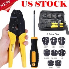 Ratcheting Crimping Tool Kit Cord End Terminals Wire Crimper Pliers w/ 8 Dies