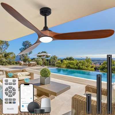 72'' Walnut Ceiling Fan with Lights, WiFi, 6 Speeds for Indoor/Outdoor Use