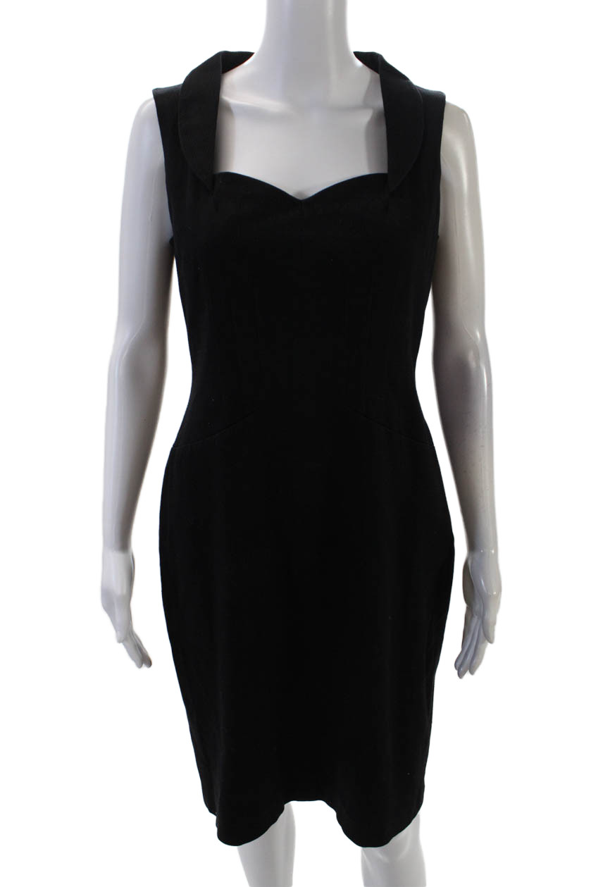 David Meister Womens Sleeveless V-neck Pleated Collar Dress Black Size 06Free Shipping in US $100+ Orders | $6.95 Orders Below