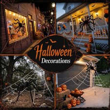 236'' Big Spider Web Halloween Decor+70'' Huge Spider for Roof with Triangular B