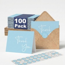 100 Pack Thank You Cards With Envelopes Bulk Set  Stickers - 4x6 inch Blank ...
