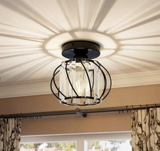 Flush Mount Ceiling Light Modern K9 Crystal LED Metal Cage Chandelier Hallway