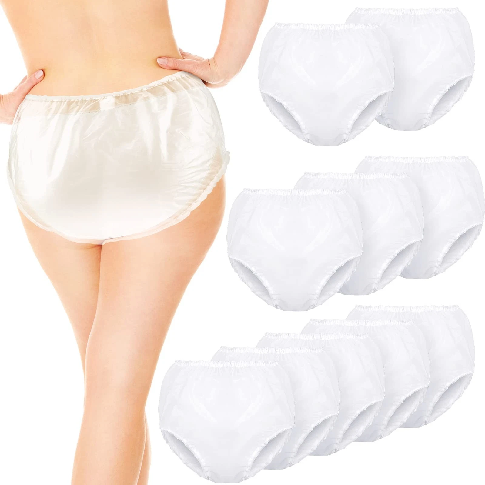 Weewooday 10 Pcs Waterproof Incontinence Underpants Plastic Pants White M