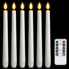 6 Pcs Flameless Taper Candles with Remote and Timer, 9.6 Inches Plastic LED C...