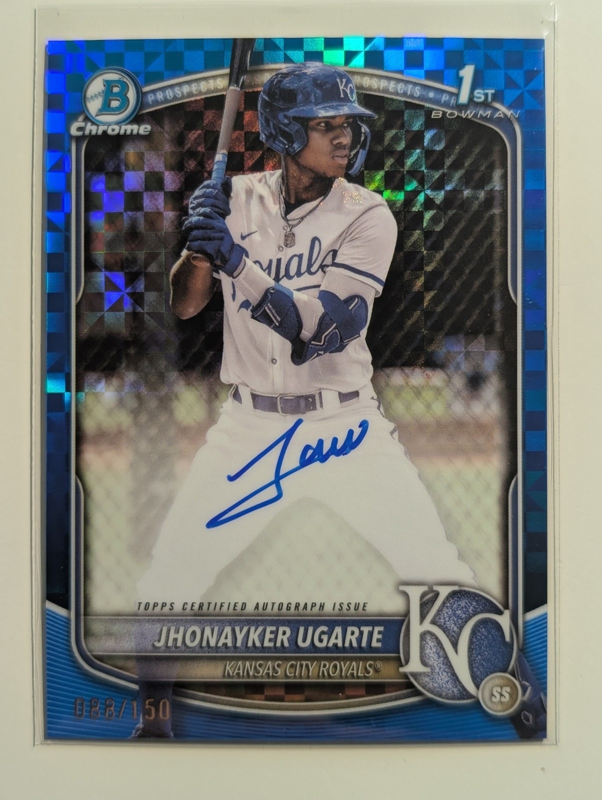 Jhonayker Ugarte 2025 Bowman Chrome 1st Bowman Blue X-Fractor Auto /150 Royals