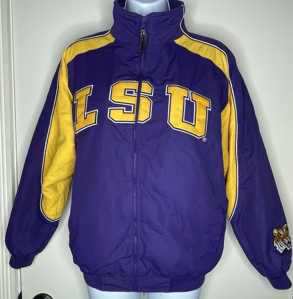 Vintage LSU Louisiana State University Tigers Purple Gold Medium Full Zip Jacket - Image 2 of 4