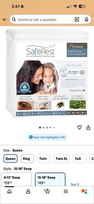 SafeRest Premium Waterproof Bed Bug Proof Queen Mattress Encasement 60x80x18in  