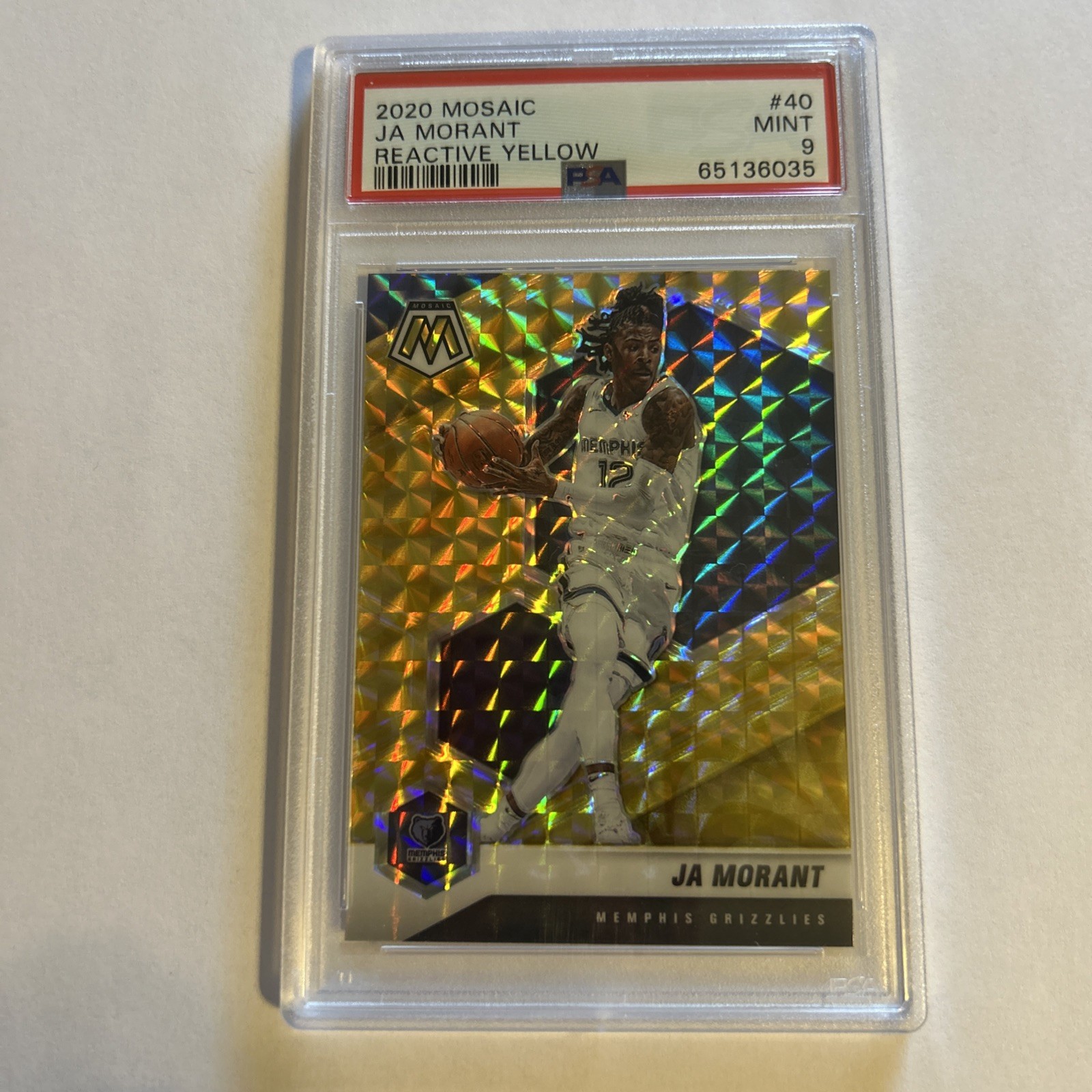 2020-21 Panini Mosaic Ja Morant #40 REACTIVE YELLOW GRIZZLIES PSA 9
