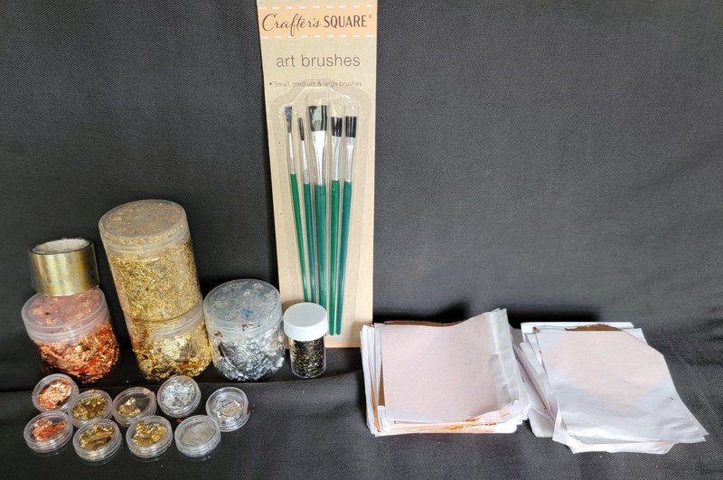 Three Color Craft Foil & Flakes - Copper, Silver & Gold W/ 50 +3" Copper Sheets