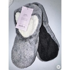 Auden Faux Fur Slipper Socks Womens S/M 5-7 Grey 2pk Gripper NWT Cozy