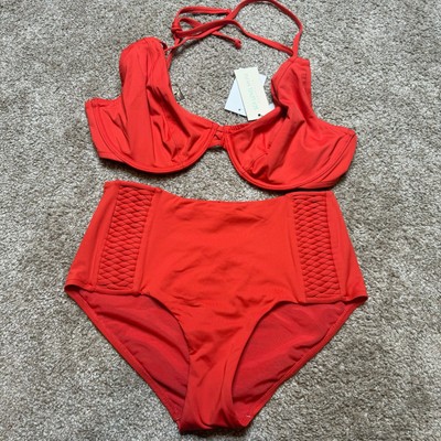 Sea Level Swim Australia Orange Two Piece High Rise Swim Suit with Macrame NWT