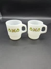 Vintage Anchor Hocking Fire King Stacking Mugs Cups Green Meadow Set of 2