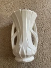 White McCoy Pottery Ribbon Strap 12” vase with stylized handles