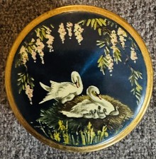 Vintage KIGU Family of Swans & Signets Pocket Ashtray  Compact Gold Brass 1940's