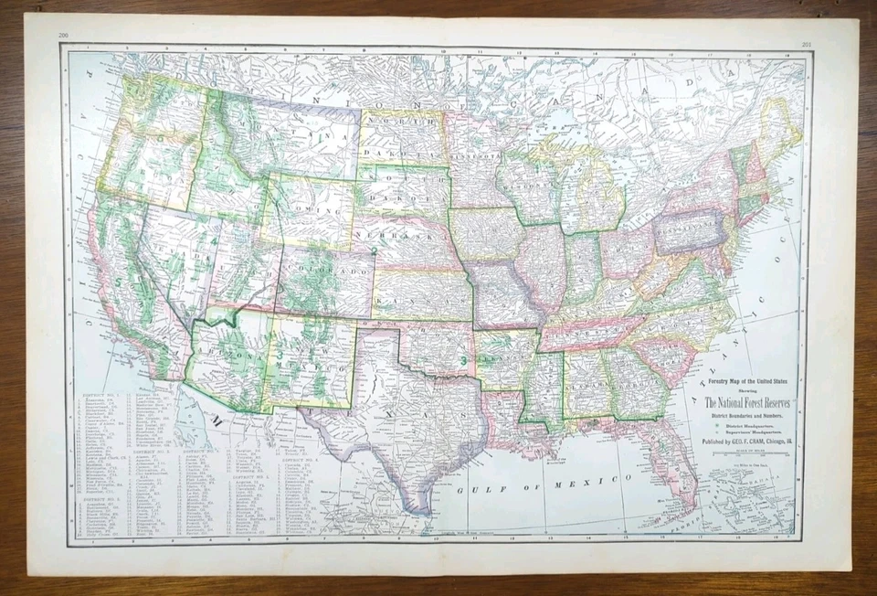 Vintage 1911 NATIONAL FOREST RESERVES Map 22"x15" ~ Old Antique Original USA - Image 2 of 4