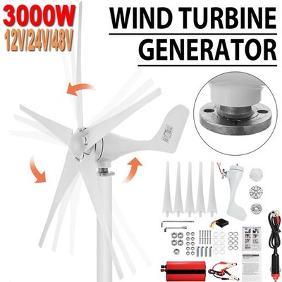 3000W Max Power Windkraftanlage Windgenerator Turbine 12/24/48V Windrad 5 Klinge