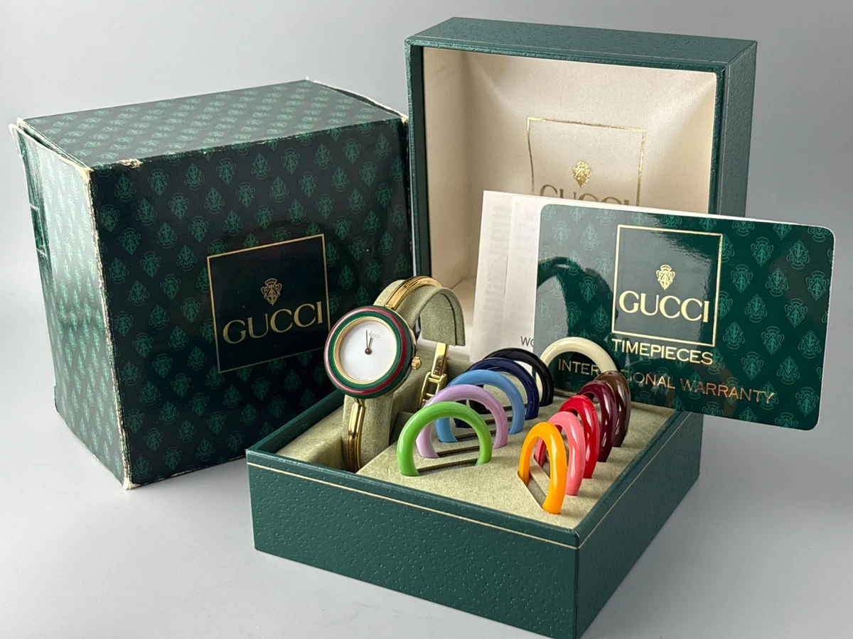 Working Gucci Bezel Watch 10 Bezels w/ box & warranty card Gucci Change Bezel 12 Colors White/Gold Women main image 3
