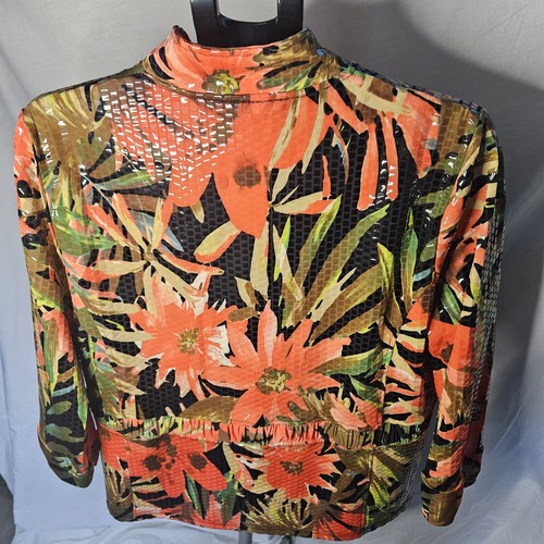 Giacca Toni Morgan floreale arancione nera multi zip davanti manica 3/4 taglia Xl - Foto 2 di 4