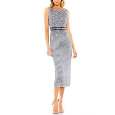 Mac Duggal 10509 Sleeveless Sequin Sheath Midi Dress Jewels Tea Length Size 8