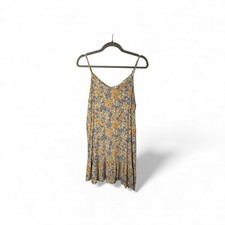 Wallflower Yellow Blue Floral Mini Dress Ruffle Hem Large