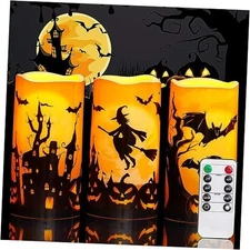 Homemory Halloween Candles, Orange Flameless Candles, Castles, Witches, Bats