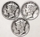 (3) Mercury Dimes - Very Fine - 1943D 1943 1944 - #4656ED