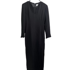 VTG Worth Sheath Maxi Dress 2 Black V-Neck Long Sleeve Gothic Minimal USA Modest