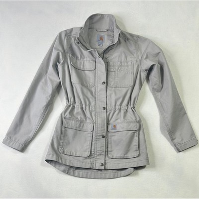Carhartt Womens XS Gray Utility Ripstop Field Jacket Cinched Waist Full Zip
