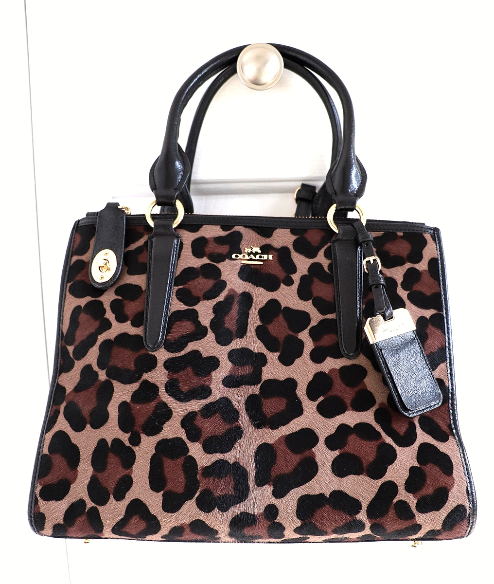 Coach Printed Haircalf Black Leather Crossbody Carryall Handbag