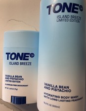 TONE Island Breeze Pistachio  Vanilla Bean Bath Set Body Wash  Deodorant NIB