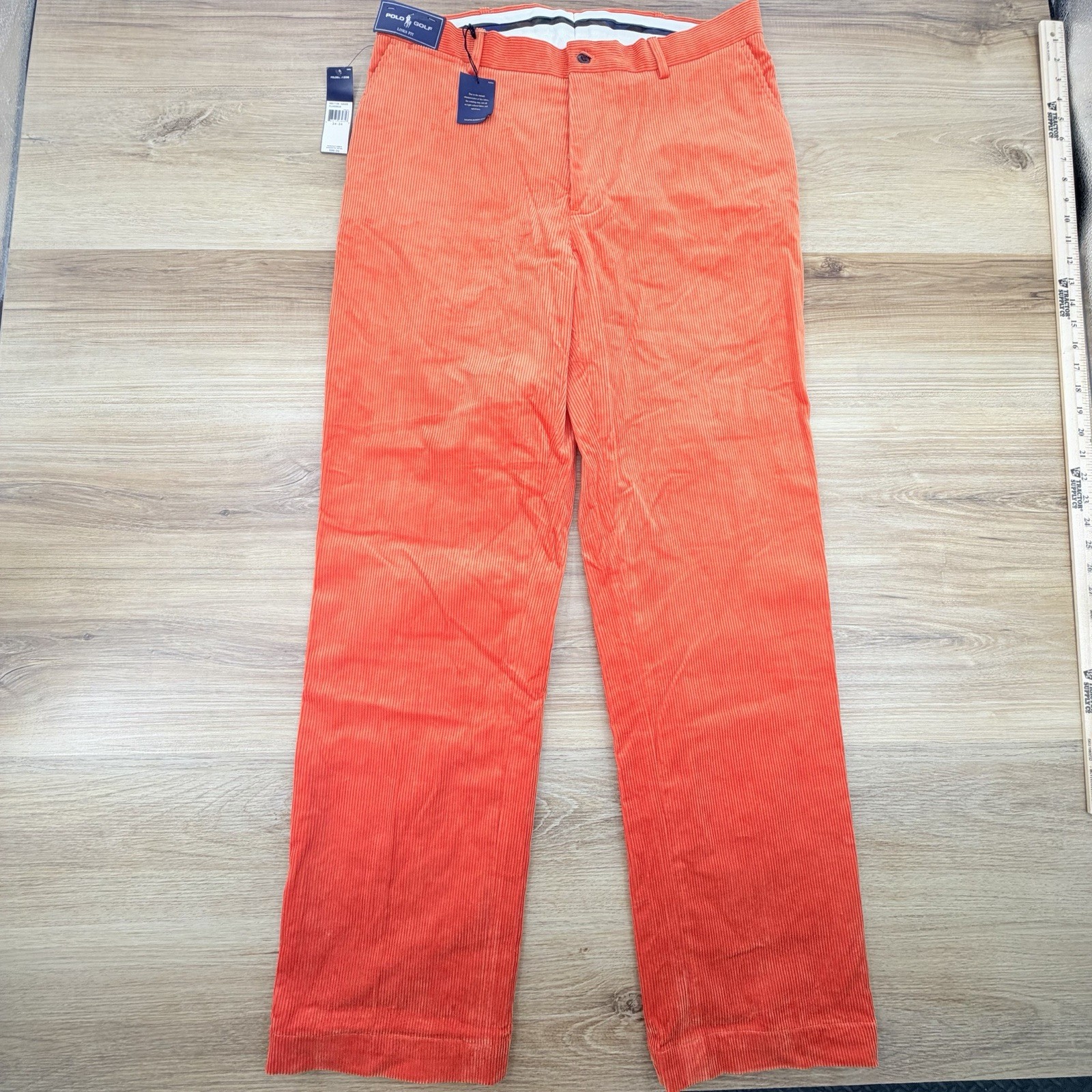 Vintage Men’s Polo Ralph Lauren Orange Corduroy Pants Wide Leg Size 34x34