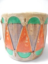 OLD VINTAGE COCHITI PUEBLO INDIAN PAINTED COTTONWOOD DRUM - NICELY SIZED !