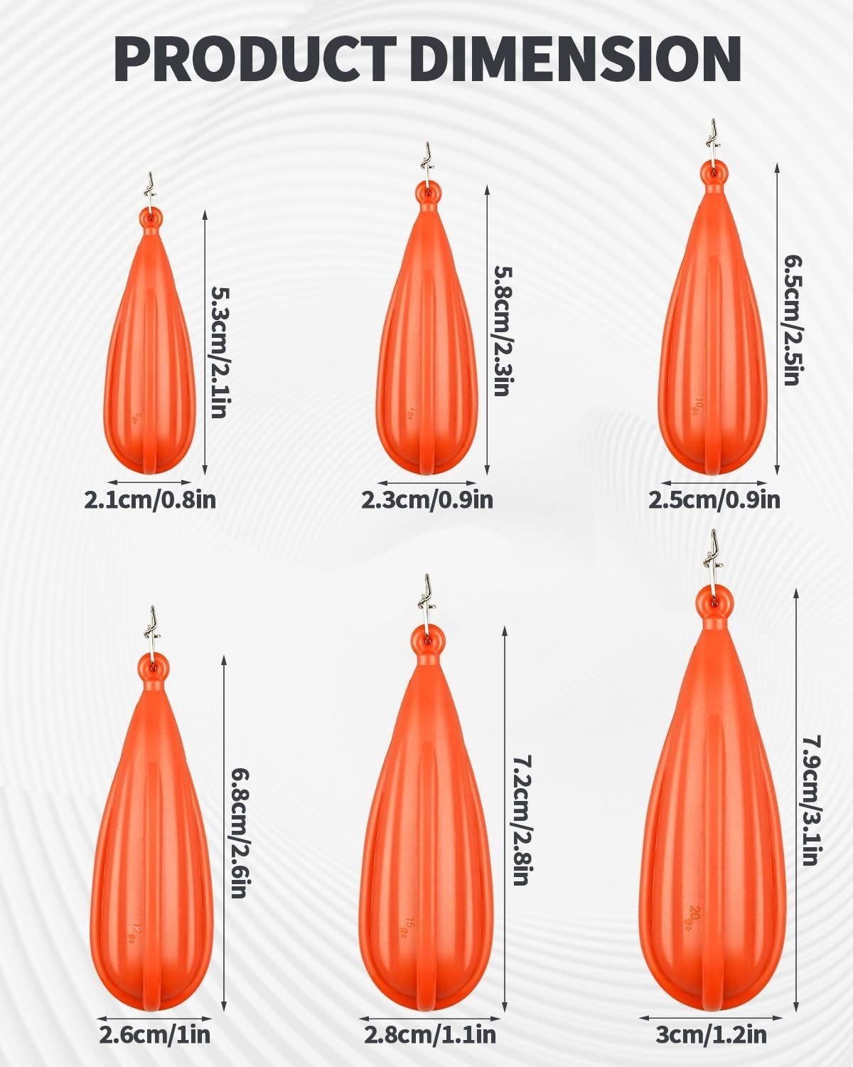 6 PCS Fishing Practice Plugs - 6 Mixed Sizes Orange Bait Casting Practice Plug, - Image 2