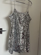 H&M Divided Silver Sequinned Dress Size Large stretchy.