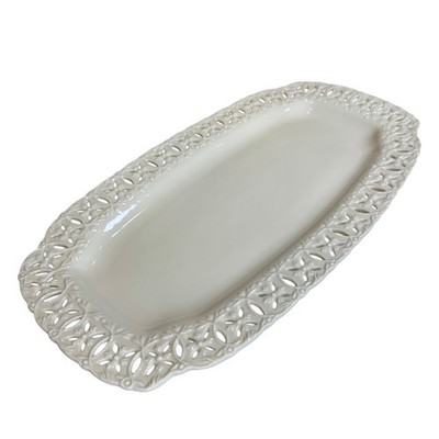 I. Godinger & Co. Cream Porcelain Pierced Lattice Oval Serving Platter 15.5''