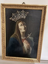 Vecchia Addolorata Dipinto Su Tela Madonna Maria Corona Argento 