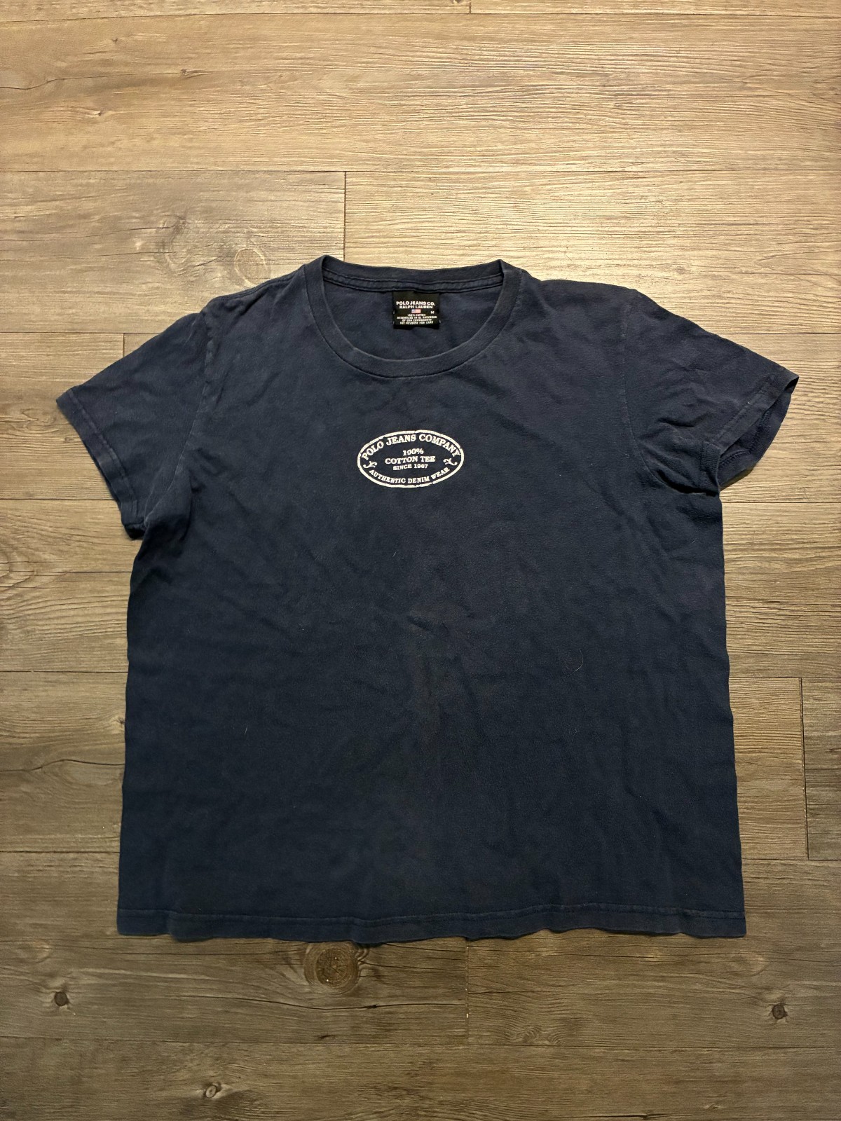 Vintage Y2K Polo Ralph Lauren Tee Shirt Womens Medium Blue Pullover Graphic