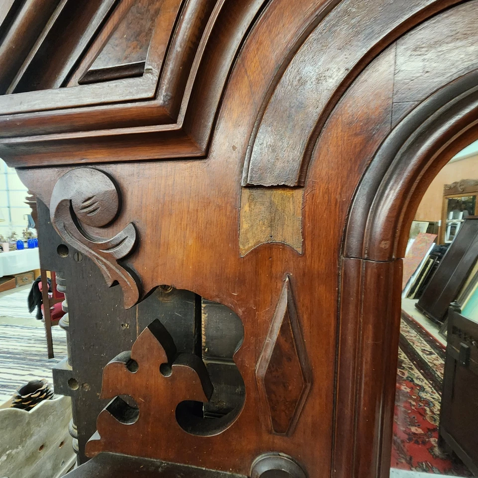 Victorian 1865-75 Walnut Dresser W/Secret Drawer Marble Top Burl Wood Carvings  - Image 3 of 4