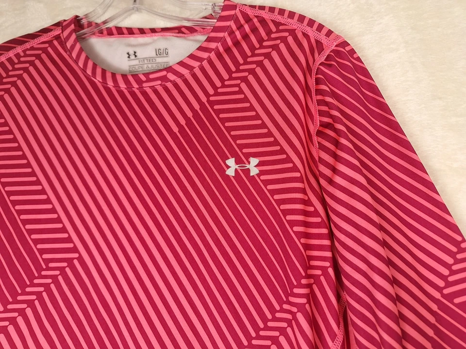 Camisa Under Armour Mujer L Coldgear Ajustada Crew Manga Larga Correr Estampado Rosa Foto 2 de 4