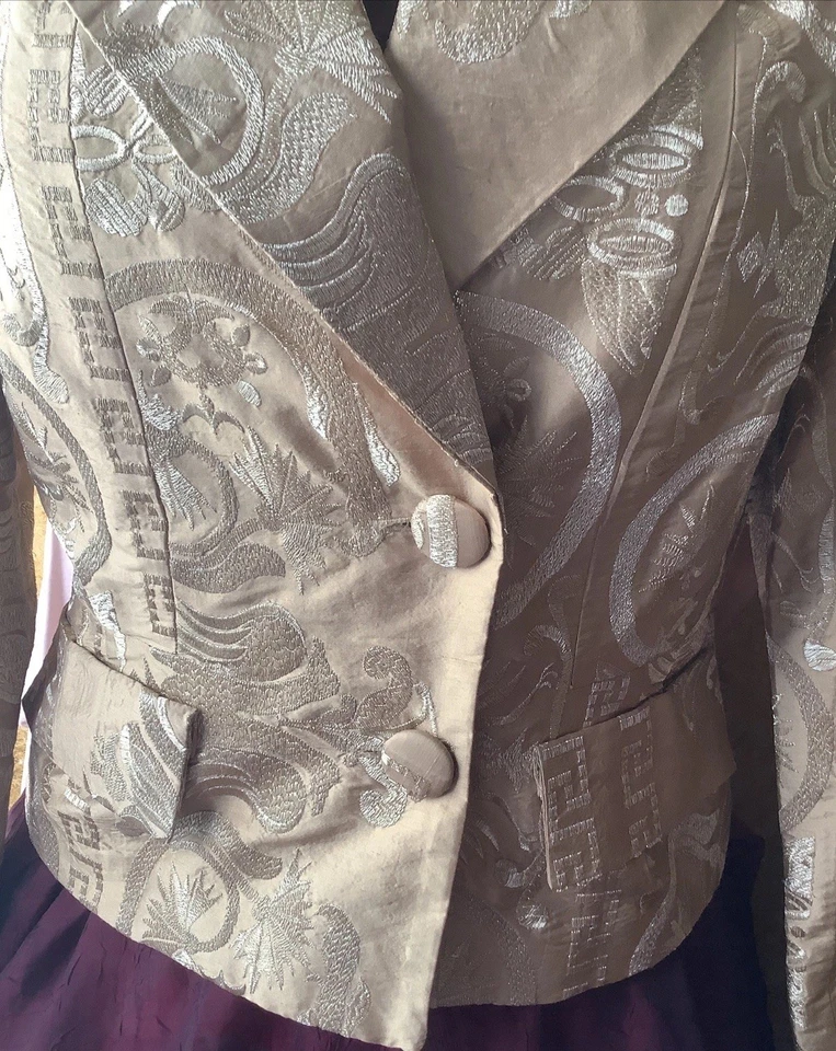 Masterpiece! PAMELA DENNIS NY Gold Silk Brocade JACKET Formal COUTURE Runway Sm - Image 3 of 4