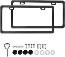 License Plate Frames Kit, 2 Pack Matte Black Universal Car License Plate Holders