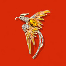 GOLDEN PHOENIX CRYSTAL BROOCH/ PENDANT goldtone yellow rhinestone bird pin G2