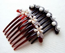 Two quality French twist vintage hair combs pearls and rhinestones AAD 