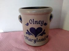 Vintage Rowe Pottery Works Crock Handmade 7" Olney Maryland Heart 2001 Salt Glaz