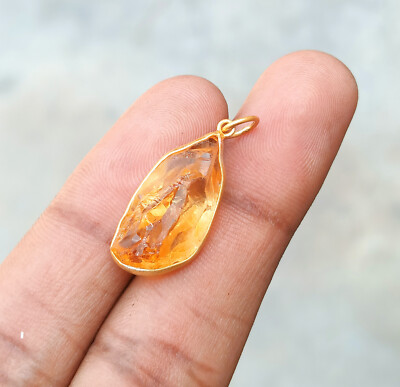 Natural Rough Citrine 925 Sterling Silver Charm Handmade Neckless Pendant