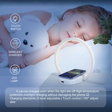 Night Lights Lamp Bluetooth Speaker Table Light With 10W Wireless Charger USB Po