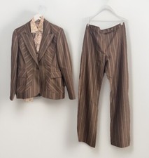 Vtg Valentino 3 Peice Womens Brown Stripe Pant Suit  Roma Sheer Blouse SET Sz 8