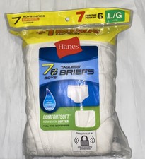 Hanes Boys' White 7-Pack Tagless Briefs Large 14-16 New Sealed