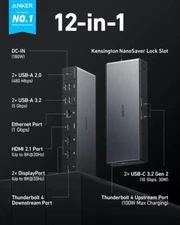 Anker 778 Thunderbolt 4 12-in-1 Hub/Docking Station Plus TWO LONG TB4 cables!