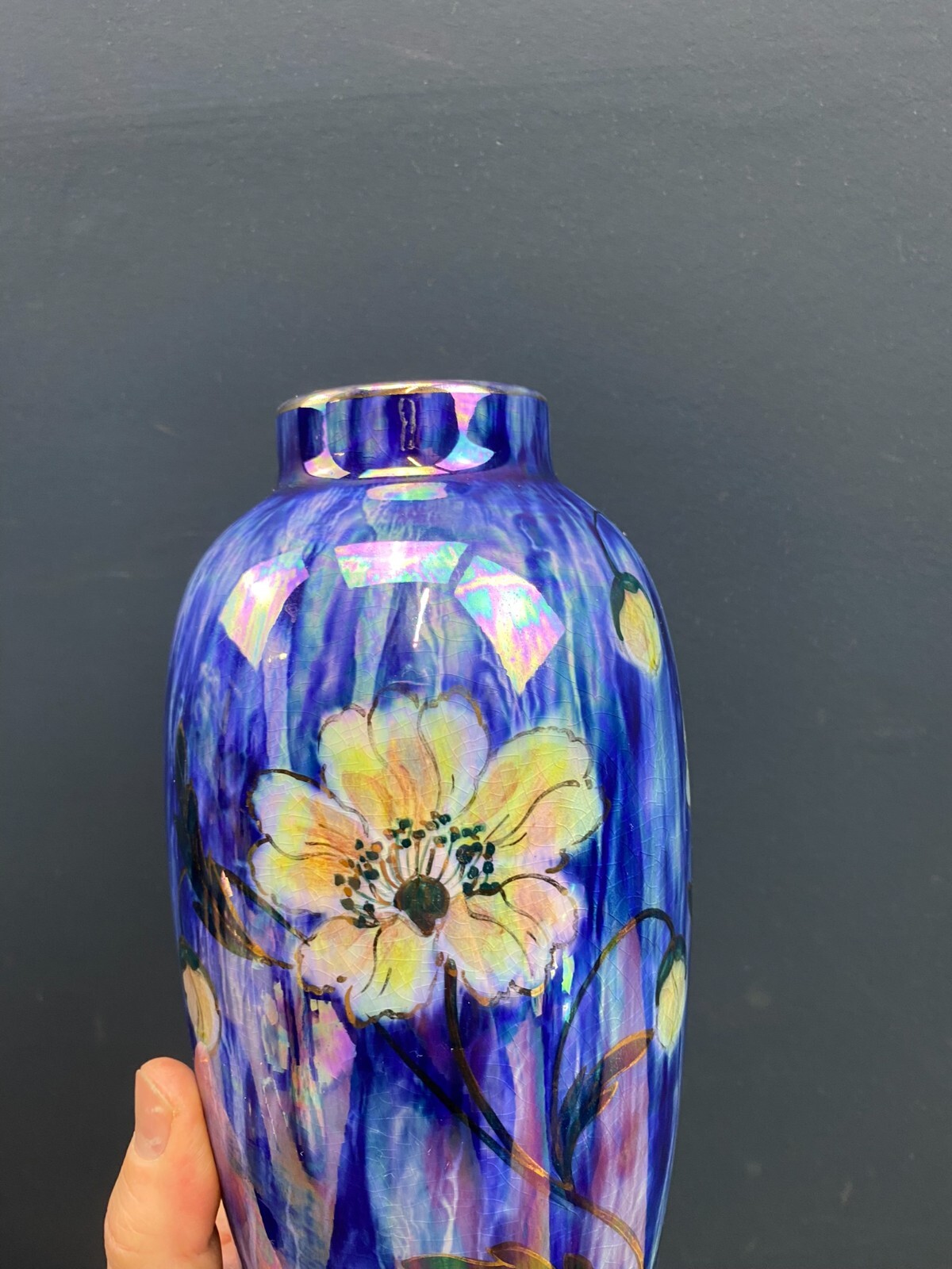 PAIR VINTAGE 1920'S KIRALPO WARE KIRKLANDS POTTERY BLUE LUSTRE WARE